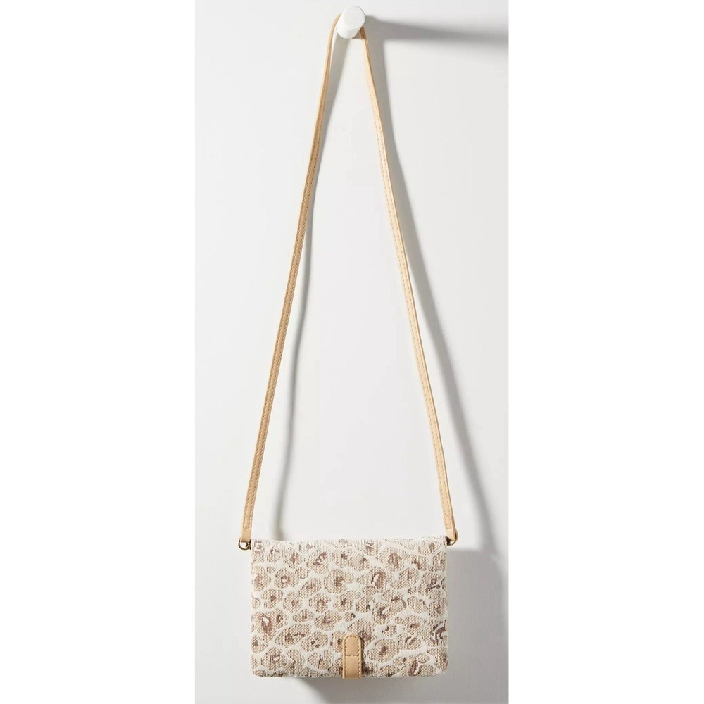 Anthropologie Carlin Leopard Crossbody Bag Beige Crean Neutral Zip Flap (6"x8")